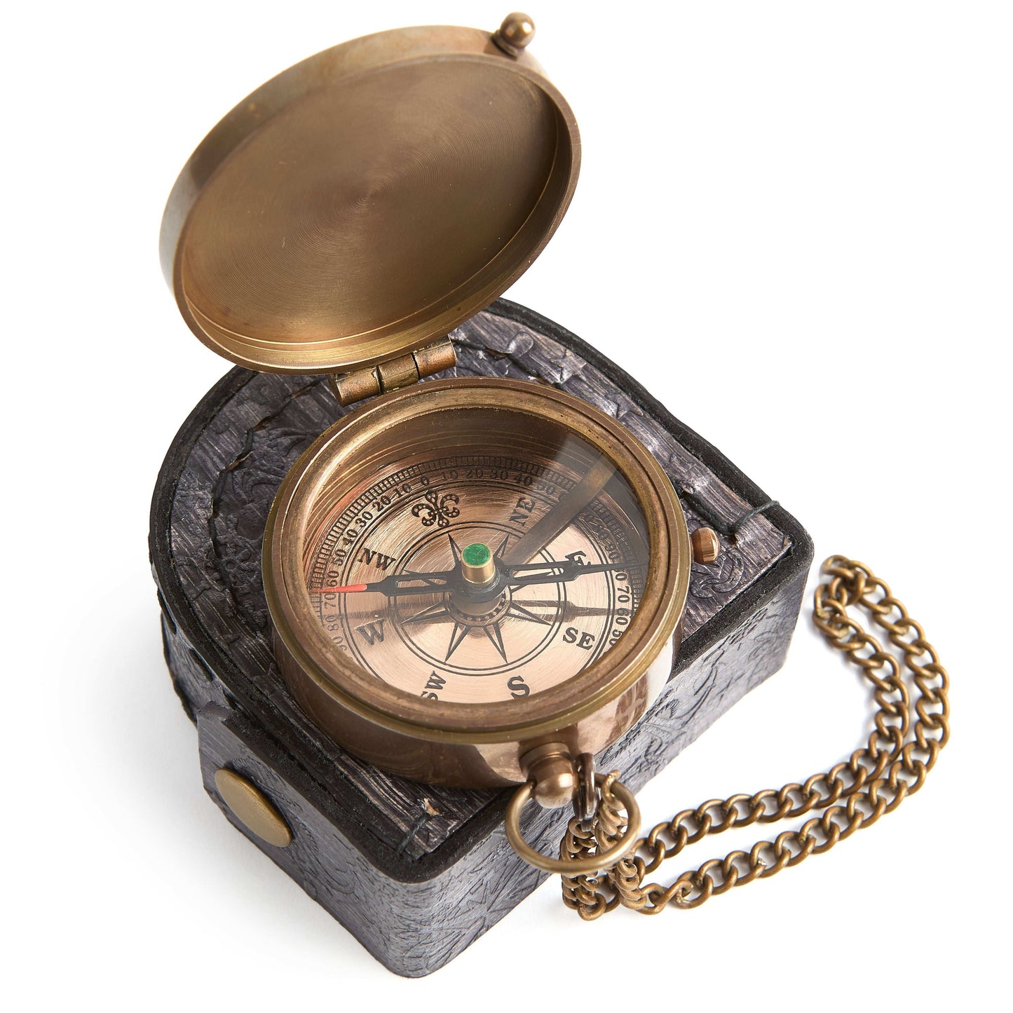 Pocket Vintage Compass with Leather Pouch. V.Empire