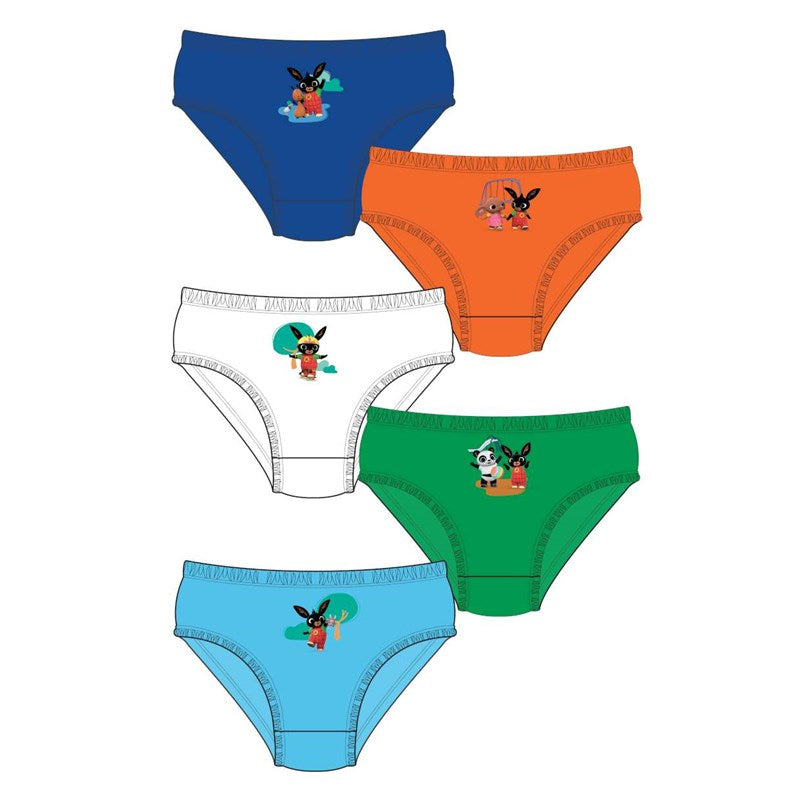 Set of five colorful underwear with cartoon characters on a white background