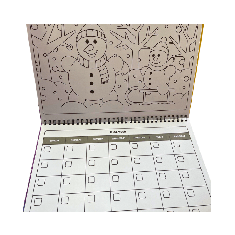 Calendar with snowman design on a white background