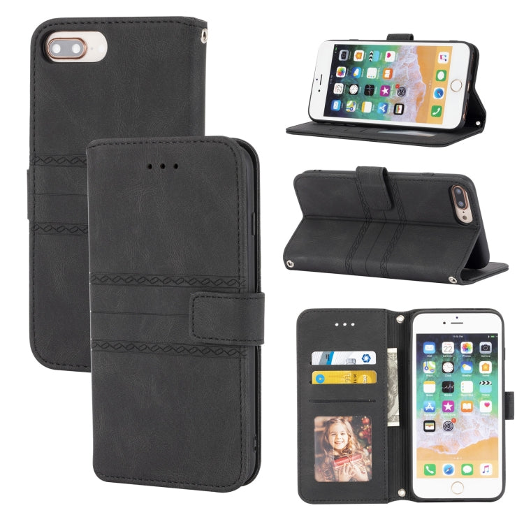 Embossed Striped Magnetic Buckle PU + TPU Horizontal Flip Leather Case with Holder & Card Slot & Wallet & Photo Frame & Sling, For iPhone 8 / 7 / 6, For iPhone 8 Plus / 7 Plus / 6 Plus