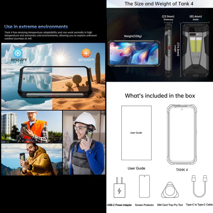 Unihertz 8849 Tank 4 Projector Rugged Smartphone – 12GB+512GB – Thermal/Night Vision – 5G – 11600mAh – Android 14