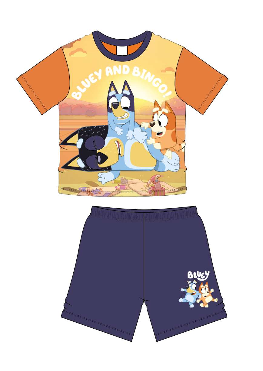 Children's t-shirt and shorts set with cartoon characters on a white background