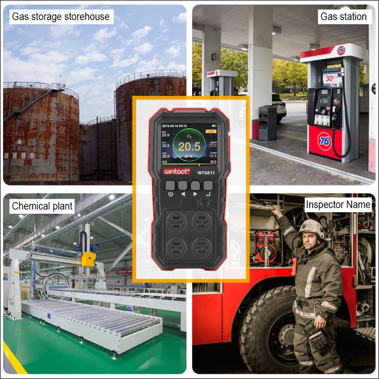 WINTACT WT8811 4-in-1 Rechargeable Gas Monitor | CO, O₂, H₂S & Combustible Gas Detector | Pro-Grade Safety Alarm