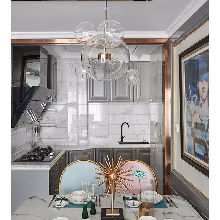 30W Creative Glass Ball Molecule Modern Lamp Personality Living Room Chandelier Soap Bubble Lamp, 14 Balls 3 Lamps, Long Plate, Size: 120 x 84cm