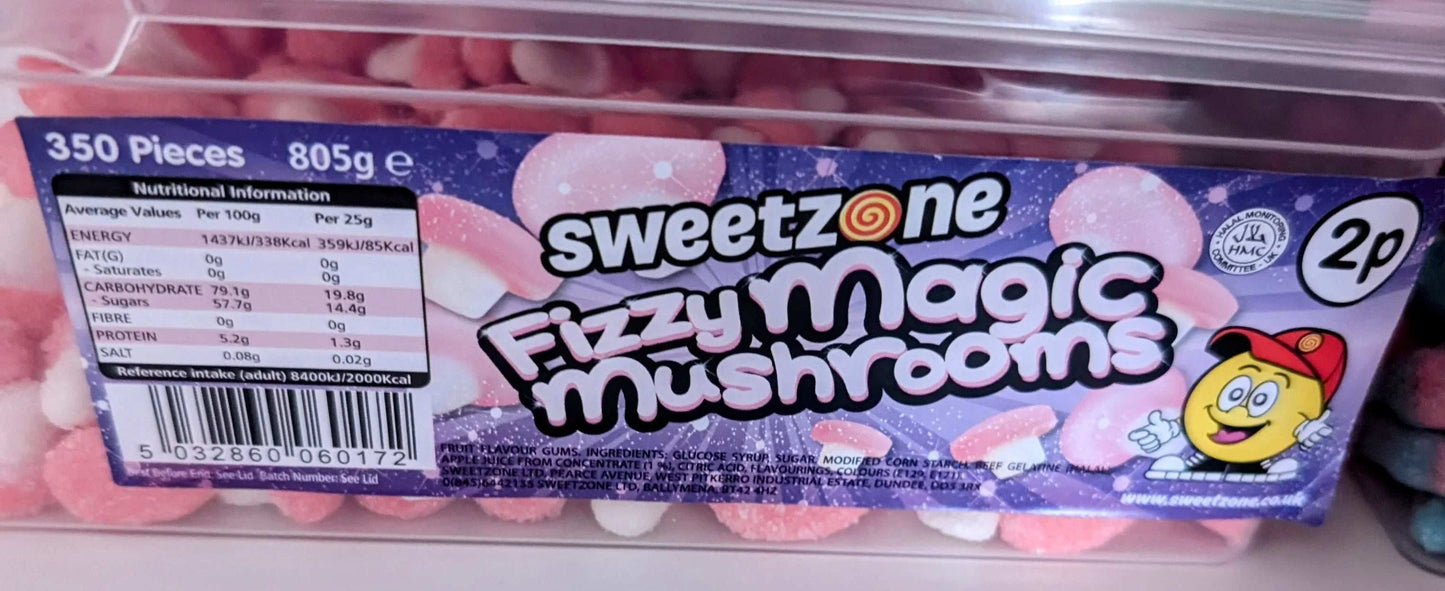 sweetzone fizzy magic mushroom sweets in 805g tub, approx 350 sour jelly pieces