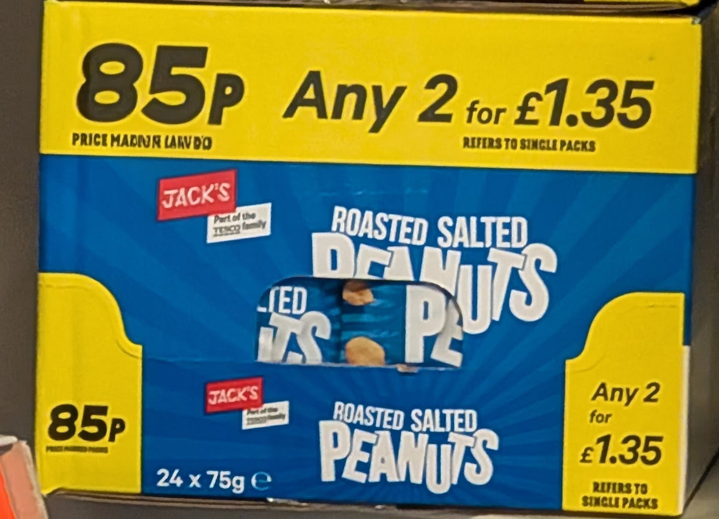 Jack’s Roasted & Dry Roasted Salted Peanuts – Box of 24 × 75g Packs