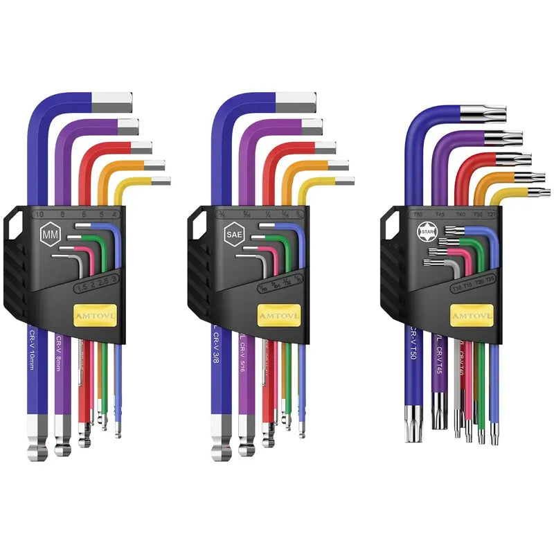 AMTOVL 27 piece hex key set with T‑handles in metric and SAE sizes