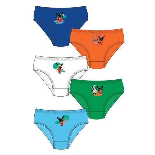 Set of five colorful underwear with cartoon characters on a white background