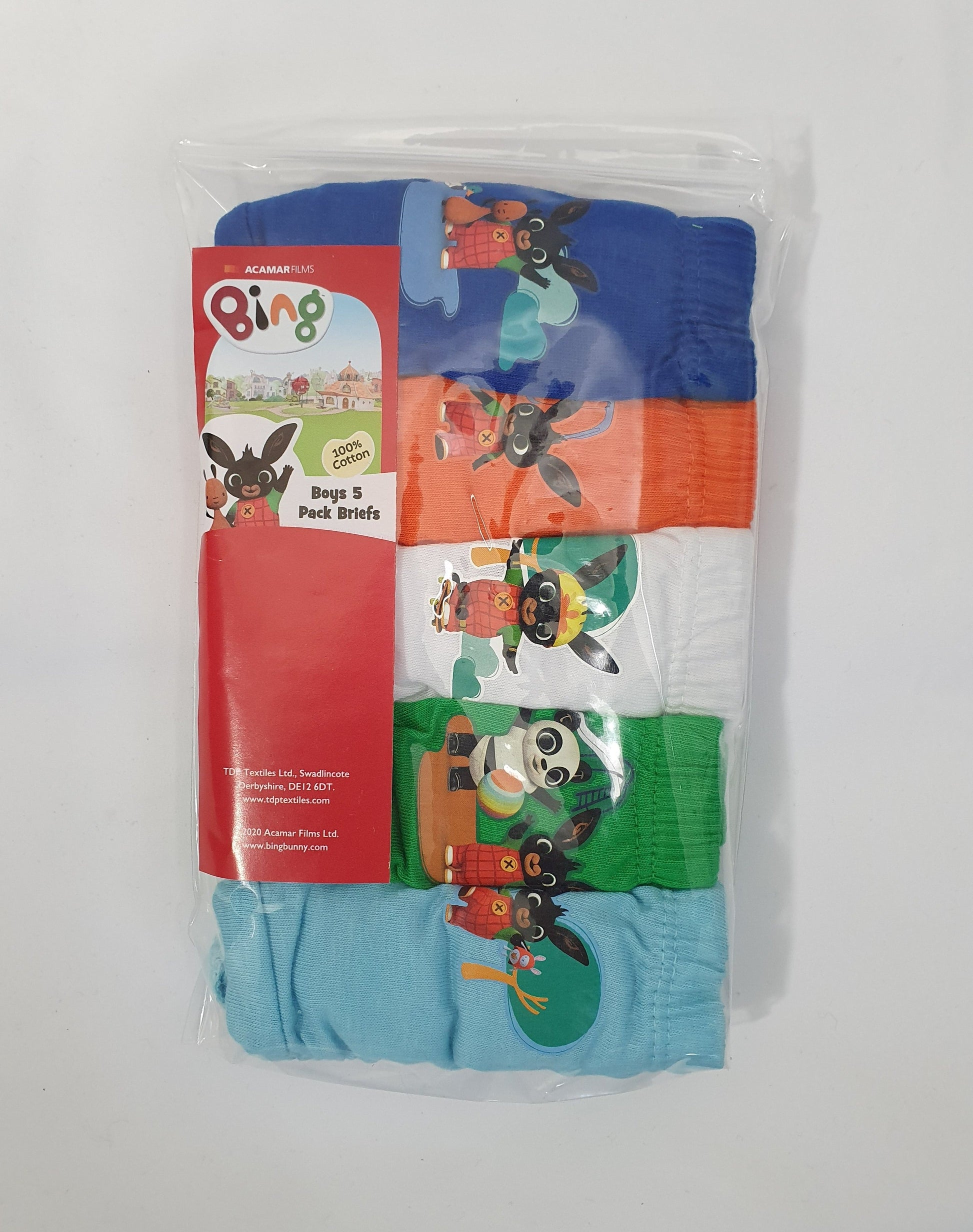 Pack of children's underwear with cartoon design on a white background