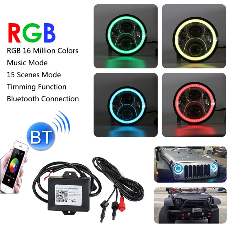 2PCS 7" 50W LED Headlights with Bluetooth APP Control – Jeep Wrangler / Harley – RGB DRL