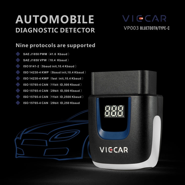 Viecar VP003 OBD2 Bluetooth Diagnostic Tool | USB Type-C Car Fault Detector