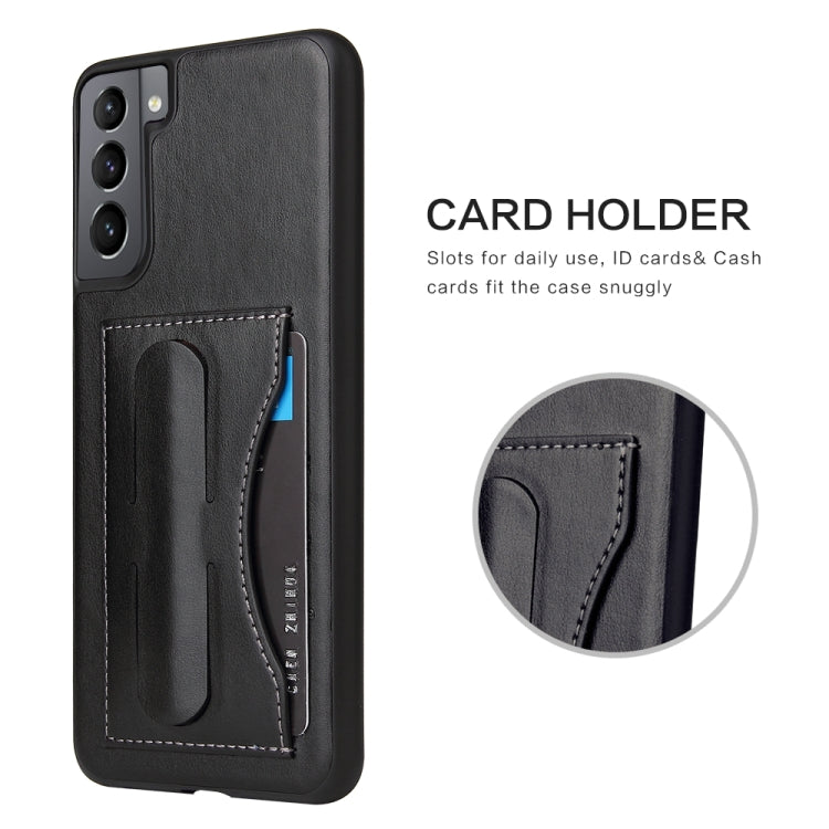 Fierre Shann Full Coverage Protective Leather Case with Holder & Card Slot, For Samsung Galaxy S21 5G, For Samsung Galaxy S21+ 5G, For Samsung Galaxy S21 Ultra 5G