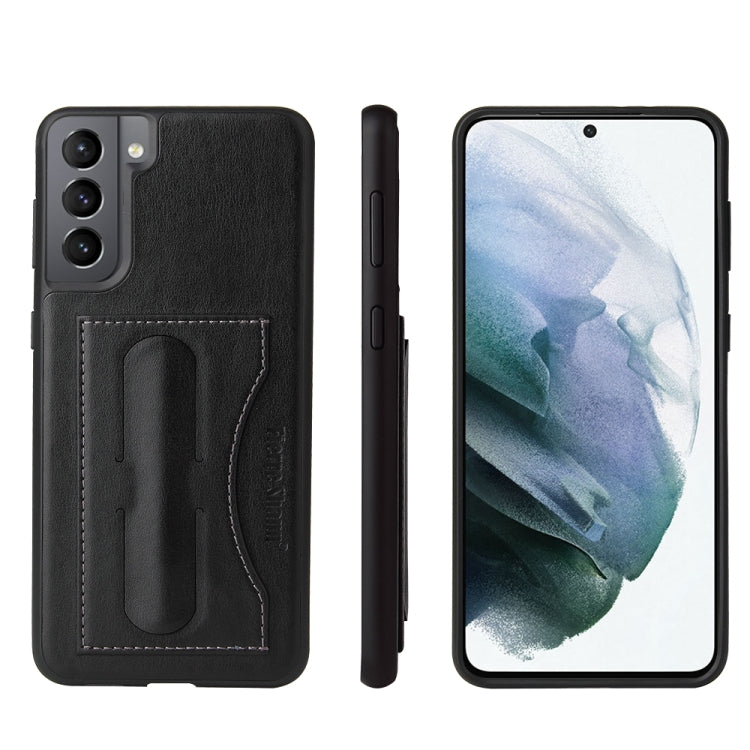 Fierre Shann Full Coverage Protective Leather Case with Holder & Card Slot, For Samsung Galaxy S21 5G, For Samsung Galaxy S21+ 5G, For Samsung Galaxy S21 Ultra 5G