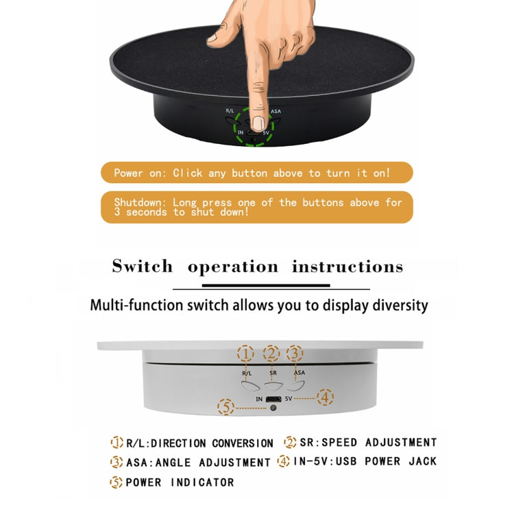 20cm USB Electric Rotating Turntable - Photography Display Stand (8kg Load)