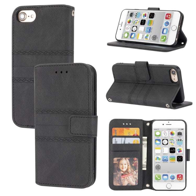 Embossed Striped Magnetic Buckle PU + TPU Horizontal Flip Leather Case with Holder & Card Slot & Wallet & Photo Frame & Sling, For iPhone 8 / 7 / 6, For iPhone 8 Plus / 7 Plus / 6 Plus