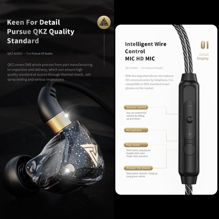 QKZ SK8 Sports Earphones - HiFi In-Ear Headphones with Mic & Dynamic Sound
