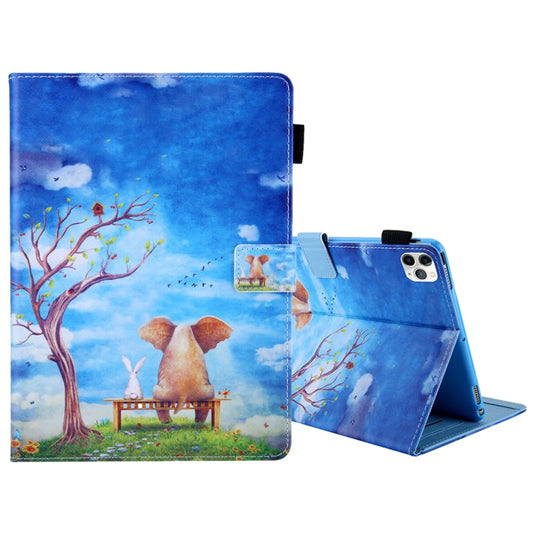 For iPad Pro 11 (2020) & (2018) Painted Pattern Tablet PC Protective Leather Case with Bracket & Card Slot & Photo Holder, Elephant Rabbit, Blue Pink Pineapple, Red Flower Pink Butterfly, Rose Flower, Red Flower Blue Butterfly, Pear Flower             ...