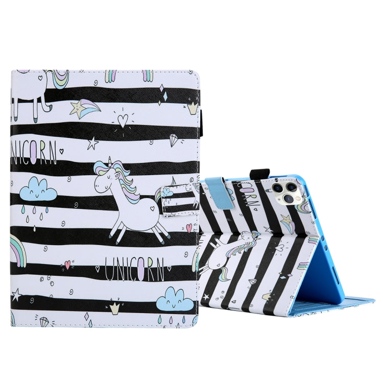 For iPad Pro 11 (2020) & (2018) Painted Pattern Tablet PC Protective Leather Case with Bracket & Card Slot & Photo Holder, Elephant Rabbit, Blue Pink Pineapple, Red Flower Pink Butterfly, Rose Flower, Red Flower Blue Butterfly, Pear Flower             ...