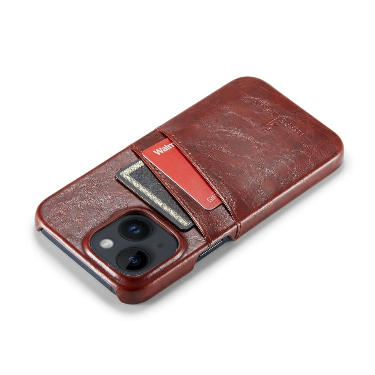 Fierre Shann Retro Oil Wax PU Leather Case with Card Slots - iPhone 14 Series