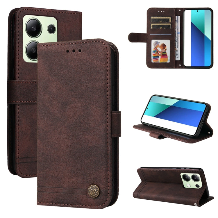 Skin Feel Life Tree Metal Button Leather Phone Case