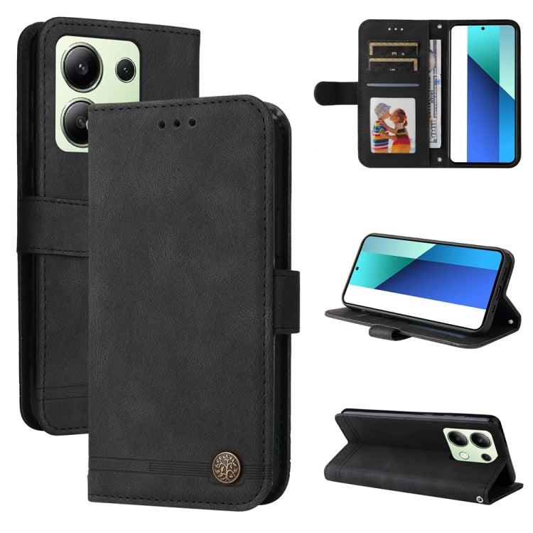 Skin Feel Life Tree Metal Button Leather Phone Case