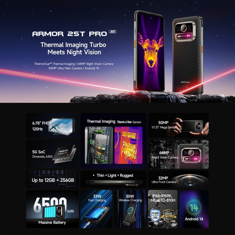 Ulefone Armor 25T Pro Rugged Smartphone - Thermal Imaging, 6.78" 5G Android 14