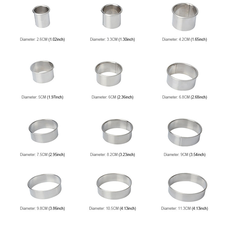 12 PCS / Set Stainless Steel Round Shape Cutting Mould Mousse Cake Doughnut Baking Tools, Round Shape(12 PCS / Set)