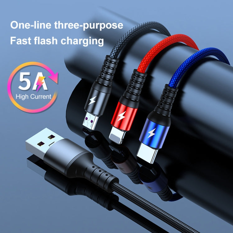 3-in-1 Fast Charging Cable 1.2m - USB to Lightning, USB-C & Micro USB | 5A Multi Charger