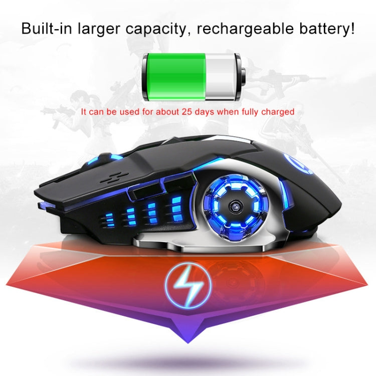 YINDIAO A4 2.4GHz 1600DPI 3-modes Adjustable Rechargeable Wireless Silent Gaming Mouse (Grey Silver), Black Silver