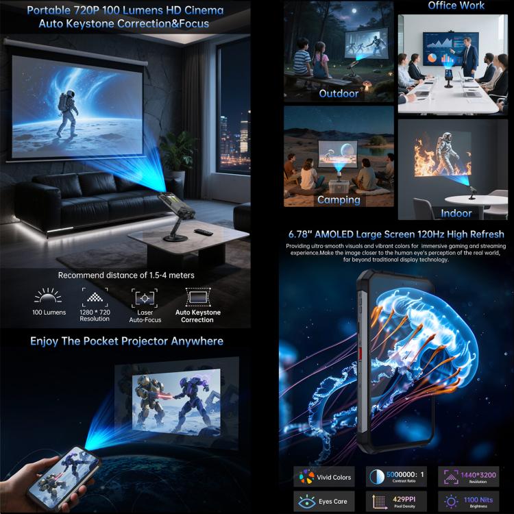 Unihertz 8849 Tank 4 Projector Rugged Smartphone – 12GB+512GB – Thermal/Night Vision – 5G – 11600mAh – Android 14