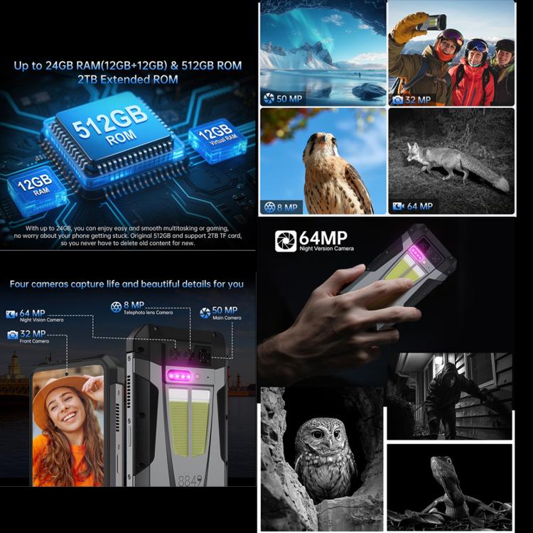 Unihertz 8849 Tank 4 Projector Rugged Smartphone – 12GB+512GB – Thermal/Night Vision – 5G – 11600mAh – Android 14