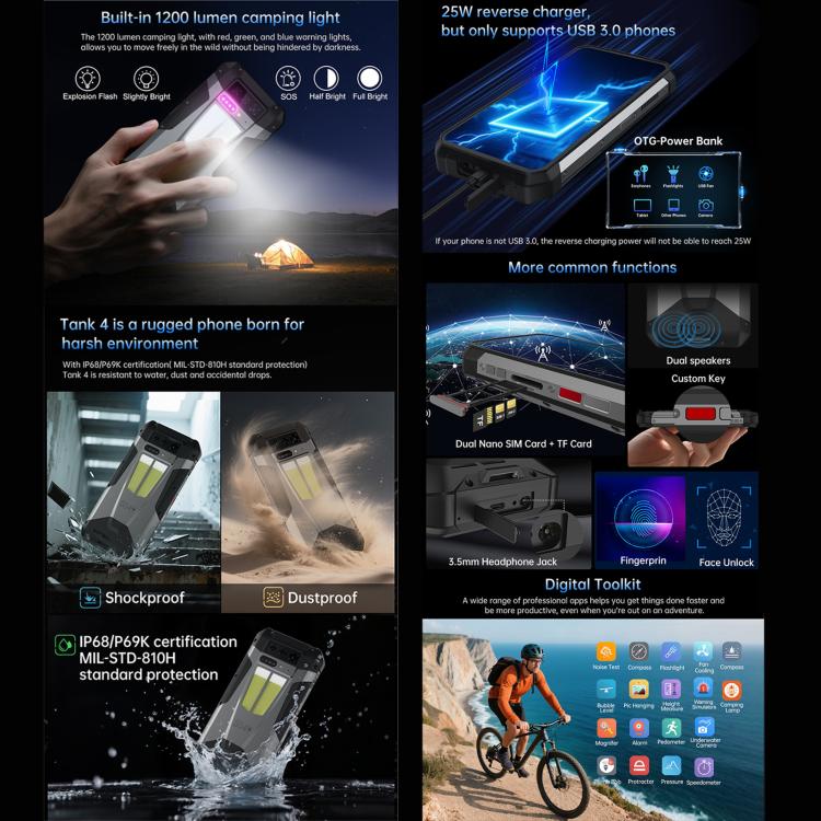 Unihertz 8849 Tank 4 Projector Rugged Smartphone – 12GB+512GB – Thermal/Night Vision – 5G – 11600mAh – Android 14