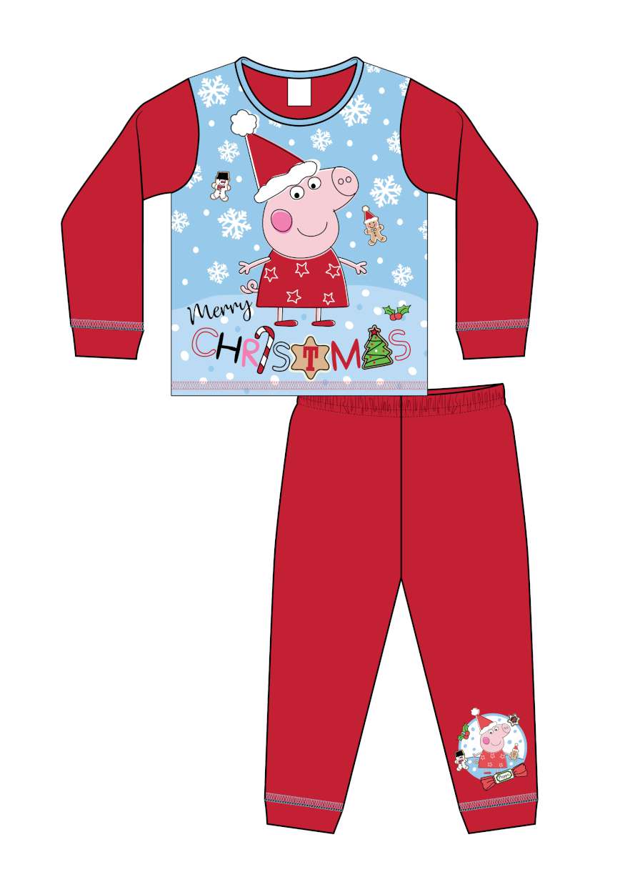 Children's Christmas pajama set with Peppa Pig design on a white background