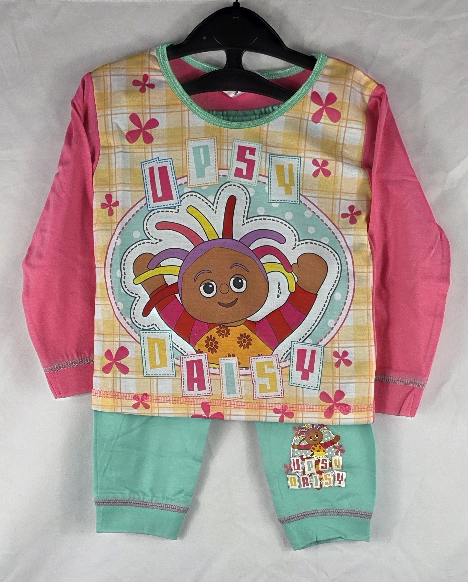 Children's outfit with colorful design on a white background