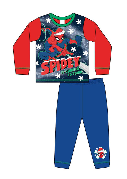 Children's pajama set with Spider-Man design on a white background