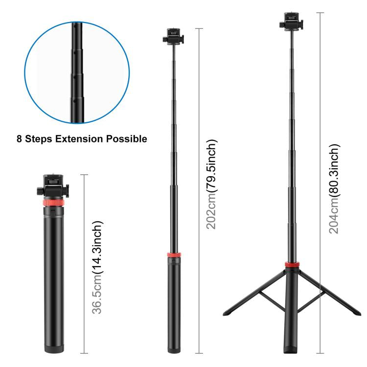 PULUZ 2m 8-section Aluminum Alloy Broadcast Fill Light Bracket Telescopic Tripod