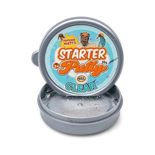 Container of Starter Putty with a colorful label on a white background