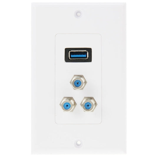 USB 3.0 & Coaxial Wall Plate Panel - 1 USB + 3 F-Type Ports