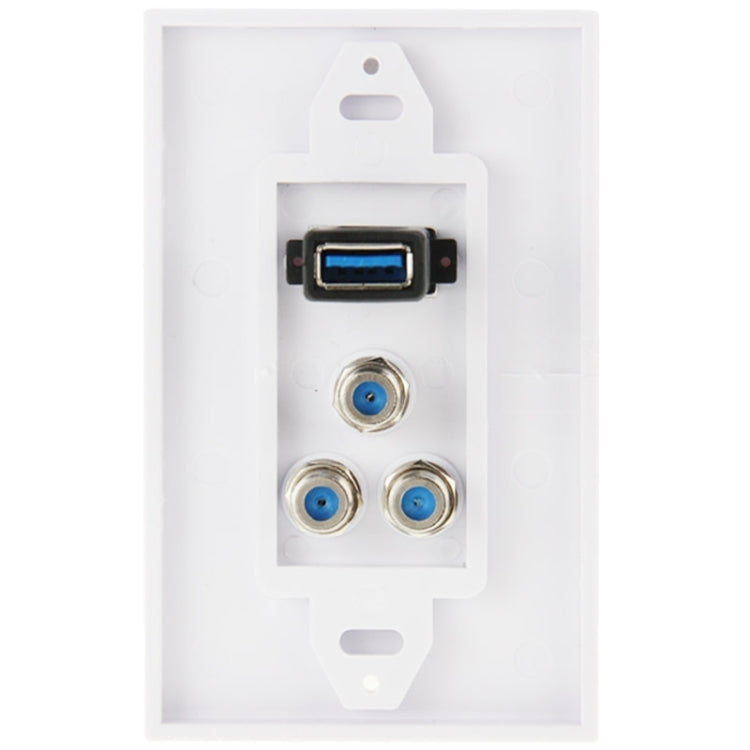 USB 3.0 & Coaxial Wall Plate Panel - 1 USB + 3 F-Type Ports