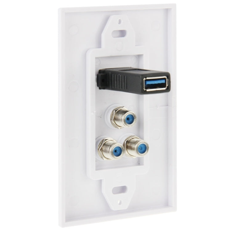 USB 3.0 & Coaxial Wall Plate Panel - 1 USB + 3 F-Type Ports