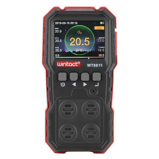 WINTACT WT8811 4-in-1 Rechargeable Gas Monitor | CO, O₂, H₂S & Combustible Gas Detector | Pro-Grade Safety Alarm