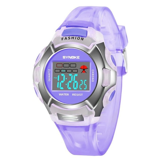 SYNOKE 99329 Waterproof Luminous Sports Electronic Watch for Children, Black, Blue, Green, Pink, Purple, Red