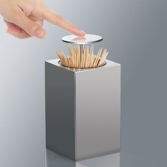 Push-Type Stainless Steel Toothpick Holder Portable Automatic Pop-Up Toothpick Storage Box, Square Push-Type  Stainless Steel