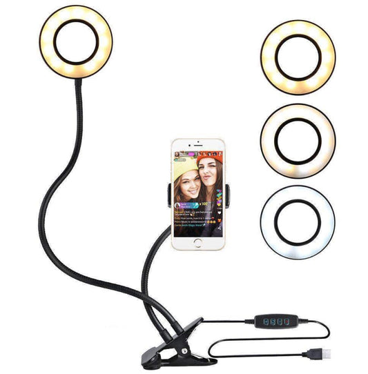 8 Inch Selfie Ring Light with Phone Holder - 360° Rotating Flexible Arm for Live Streaming
