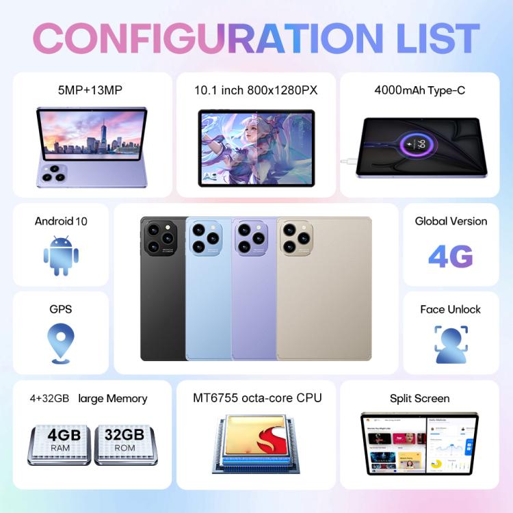 Pad 8 Pro 10.1" 4G LTE Android Tablet - 4GB RAM 32GB Storage with Keyboard, Mouse & Case