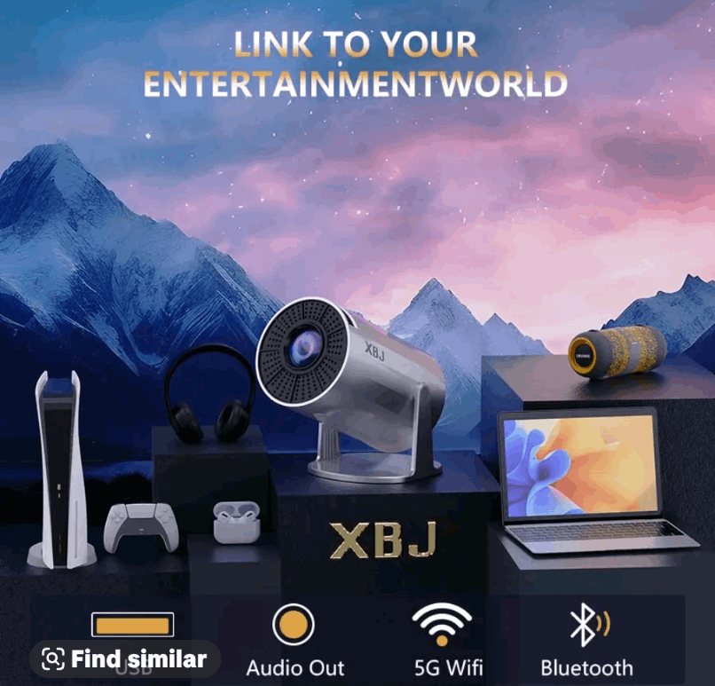XBJ projector with lens cap and remote control