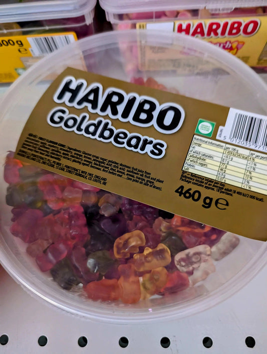 Bulk tub of Haribo Goldbears gummy sweets with five fruity flavours
