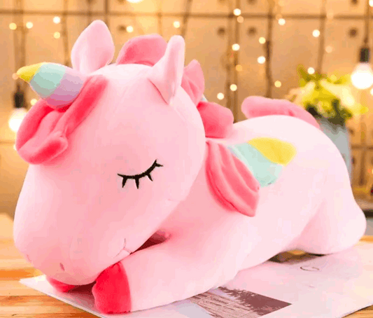 soft pink unicorn plush pillow toy for kids with sparkly horn and cuddly design