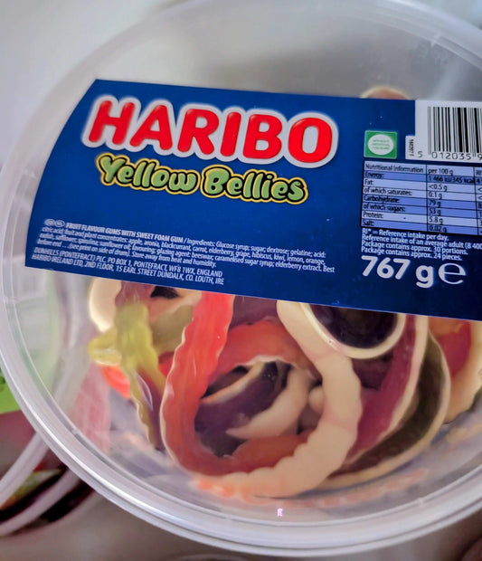 Haribo Yellow Bellies 767g tub – fruity jelly snakes