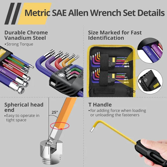 color coded hex key set including Torx star wrenches with storage case